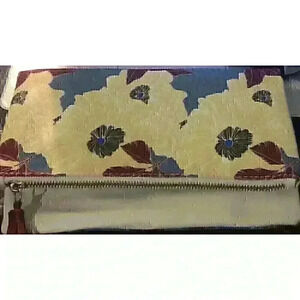Rachel Pally Reversible Fold Over Clutch Bag Purse Blue Floral with Faux Leather